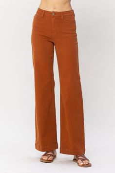 Judy Blue High Waist Auburn Orange Garment Dyed Wide Leg Denim Jeans 88498-Jeans-Sunshine and Wine Boutique High Waist Straight Jeans, Wine Boutique, Orange Jeans, Dyed Denim, Judy Blue Jeans, Wide Leg Denim, Chic Boutique, Denim Pant, Auburn