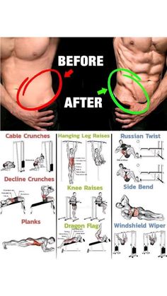 an image of a man doing exercises on his stomach and chest with the caption before and after