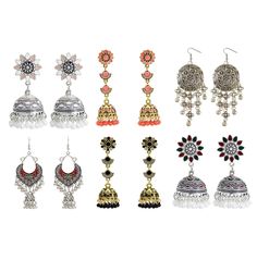 PRICES MAY VARY. 【Value Package】An order contains 6 pairs of Indian jhumka earrings of different styles, each pair of earrings can bring you a different combination. 【Material】Each pair of dangle earrings is made of high-quality alloy, polished and carved.The tassel earrings are treated with retro technology to better reflect the charm of jhumki earrings. 【Size and Weight】Most earrings are about 4.5 inches long and weigh 1.2 ounces.Maybe some people feel that the earrings are longer or heavier. Jumkha Earrings Gold, Retro Technology, Indian Jhumka, Dance Jewelry, Earring Sets, Jhumki Earrings, Indian Earrings, Jhumka Earrings, Earrings Boho