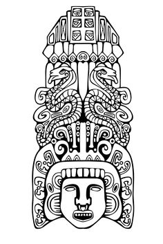 a drawing of an ancient mask in black and white