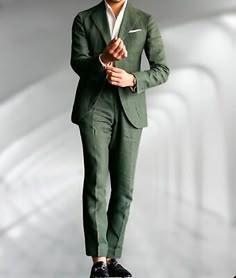 Top Rated Green Men Linen Suit Notch Lapel Casual Party Prom Groom Tuxedo Wedding Custom, Mens Clothing Linen Green Suit Men, Men In Green Suits, June Groom Attire, Men Party Suit, Vintage Wedding Suits For Men 1950s, Green Linen Groom Suit, Men’s Wedding Suit Linen, Linen Suit For Wedding, Linen Groom Attire