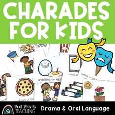 Get up and get moving with this set of charades for kids cards that's just perfect for first, second, third, and fourth grades.  Your students will love learning the two ways to play charades that help them to develop oral language skills and build confidence in a group.  This charades pack is: not themed and great for any season!Included in this charades for kids pack are:Teaching Instructions (step-by-step instructions for two classroom versions of CHARADES)2 scorekeeping cards24 full-color ca Preschool Charades, Charades For Kids, Charades Cards, Drama For Kids, Language Arts Centers, First Second Third, Packing Kids, Love Learning, Speaking Skills