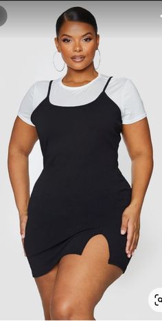 Plus Size Strappy Dress, Black Dress White Top Underneath, Dress With T Shirt Underneath, Strappy Dress With Shirt Underneath, Black Dress With White Shirt Underneath, Dress With Top Underneath, Plus Size Baddie Outfits Going Out, Dress Outfits Plus Size, Plus Size Outfits Black Women