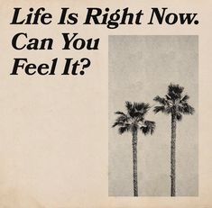 an old advertisement with two palm trees and the words, life is right now can you feel it?