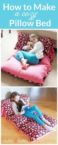 Learn how to make a cozy pillow bed with this quick and easy photo tutorial - a great beginner sewing project. Perfect for reading, lounging, movie night, sleepovers and camping! Cozy Pillows Bed, Syprosjekter For Nybegynnere, Projek Menjahit, Bantal Sofa, Pillow Bed, Costura Diy, Beginner Sewing Projects Easy, Cozy Pillow, Versace Home