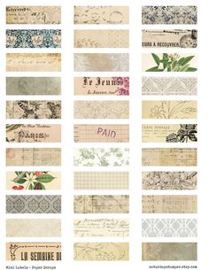 many different types of paper with flowers and leaves on them, all lined up in rows