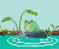 an image of a pixel art video game character riding a jet ski in the water