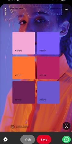 an iphone screen showing the color palettes in different colors and sizes, including pink, purple