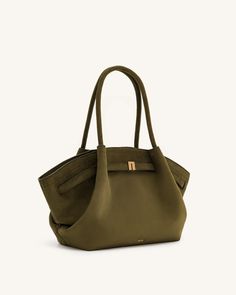 Hana Medium Faux Suede Tote Bag - Dark Olive - JW PEI Elegant Rectangular Travel Bag With Gold-tone Hardware, Elegant Satchel Weekender Bag, Elegant Weekender Bag With Handles For Shopping, Elegant Weekender Bag With Handles For Daily Use, Green Travel Bag With Gold-tone Hardware, Jw Pei, Suede Tote Bag, Fall Bags, Green Tote