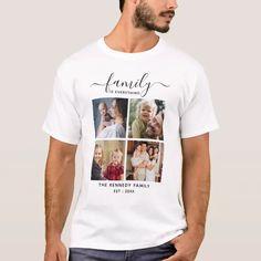 Create Your Own Family Name 4 Photo Collage Black T-Shirt | Zazzle Black Graphic Tee For Family Occasions, Black Graphic Tee For Family, Family Occasion T-shirt With Custom Print And Short Sleeves, Family Graphic Tee With Short Sleeves, Pre-shrunk Crew Neck T-shirt For Family, Relaxed Fit T-shirt With Text Print For Family Occasions, Family Crew Neck T-shirt With Custom Print, Family Custom Print Crew Neck T-shirt, Family Graphic Print T-shirt With Crew Neck