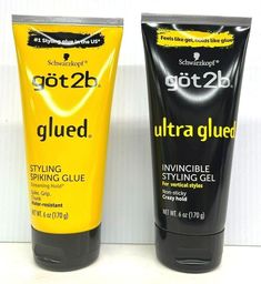 Schwarzkopf Got2b Styling Gel 6 oz (Original Glued / Ultra Glued) Product Description:     * Got2b Original Glued Styling Spiking Glue ( Water-resistant)     Create Spiker Styles! It's for hair that ain't goin' nowhere.     Plus through hair to put it in place. Twist tips into stand-up straight spikes or haphazardly distribute     all over for that unstructured, messy look!  Delivers hold so strong (it's wind-tunnel tested)     your style will last until your next shampoo.  And of course, (we wo Got2b Glued Edges, Got 2b Glued, Got To Be Glued Hair Gel, Best Hair Gel, Gel For Hair, Hair Stuff For Curly Hair, Hair Styling Products, Gel Hair, Dry Hair Repair