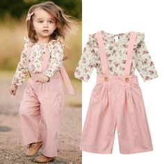 Free 2-day shipping. Buy 2PCS Toddler Kids Baby Girl Winter Clothes Floral Tops+Pants Overall Outfits Set at Walmart.com Floral Suspenders, Baby Girl Winter Clothes, Overall Outfits, Fall Jumpsuit, Baby Girl Clothes Winter, Jumpsuit Fall, Floral Ruffle Top, Winter Outfits For Girls, Overall Outfit