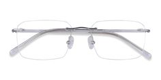 Silver Clear rectangle eyeglasses available in variety of colors to match any outfit. These stylish rimless, medium sized titanium eyeglasses include free single-vision prescription lenses, a case and a cleaning cloth. Clear Frames, Prescription Eyeglasses, Reading Glasses, Prescription Lenses, Blue And Silver, Lenses, Silver