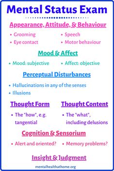 Mental Status Exam, Psychiatric Medications, Mental Disorder, Mental Health Nursing, Psychiatric Nursing, Nursing School Notes, Memory Problems, Assessment Tools