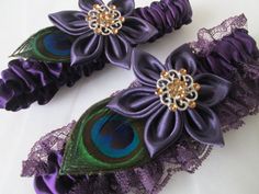 Plum Purple Wedding Garter Set Peacock Garter by GibsonGirlGarters Zebra Wedding, Purple Garter, Plum Purple Wedding, Flower Girl Hair Bows, Bride Garter, Prom Garters, Violet Wedding, Pretty In Purple, Bridal Theme