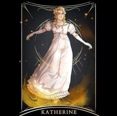 an image of a woman standing in front of a black background with the words katherine on it