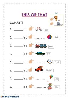 this or that worksheet is filled with words and pictures to help students learn how to