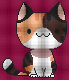 a cross stitch pattern with a cat on it's chest and eyes closed, sitting in front of a red background