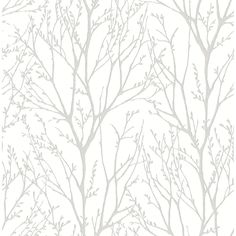 the branches of a tree are drawn in grey on a white wallpapered background