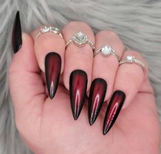 Black and Red Press on Nails, Goth Nails, Witchy Nails, Valentines Black And Red Ombre, Nails Witchy, Red Press On Nails, Nails Goth, Black To Red Ombre, Fake Nails Long, Witchy Nails