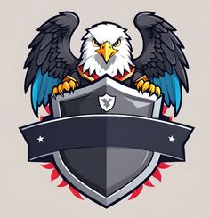 an eagle sitting on top of a shield