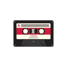 an audio tape with the letter a on it's side, in red and white