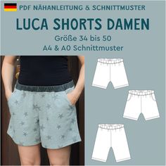 an image of shorts with stars on them and the text, lucia shorts damen