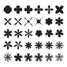 the different shapes and sizes of flowers are shown in black on a white background,