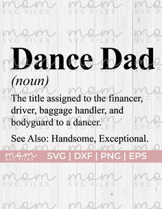 the dance dad poem is shown in black and white, with pink lettering on it