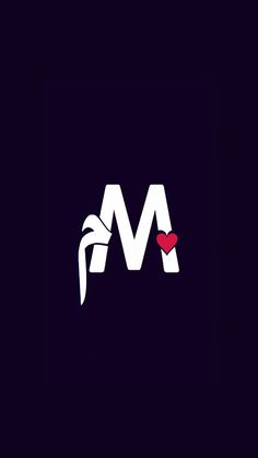 the letter m is made up of white letters with red hearts on black and blue background