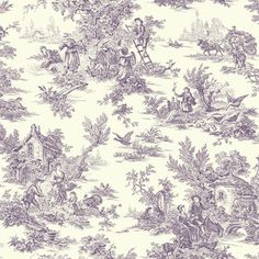 an old fashioned wallpaper with horses and people on it