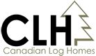 the canadian log homes logo is shown in black and white, with a pine tree