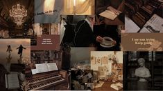 a collage of photos with words and pictures on them, including an organ keyboard