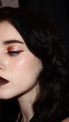 Deepest Eyes Makeup, Fall Makeup Trends 2023, Dark Valentine Makeup, Red Make Up Looks, Dark Red Eye Makeup, Grungy Makeup Look, Sheer Shirt Outfits, Red Eyeshadow