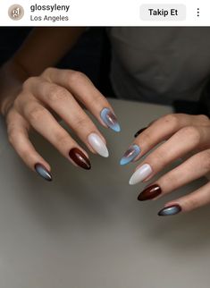 #nails #nailsofinstagram #nailart #summernails Cool Winter Nail Designs, Unique Nail Designs Winter, Simple Nail Inspo Trendy Short Almond, Monochrome Nail Designs, Nail 2024 Winter, 2024 Nail Inspo Almond, Rainy Day Nails, Earth Toned Nails, Fall To Winter Nails