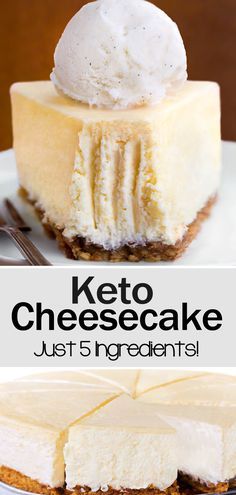 two pictures with different types of cheesecakes on them and the words keto cheesecake just 5 ingredients