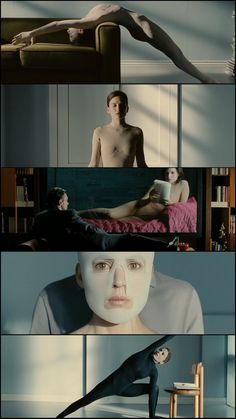 three different images of people with facial masks on their faces, one man laying down and the other standing up