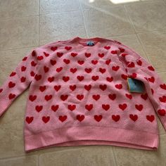 Beautiful Valentines Love Hearts Sweater It’s Size Small Generous For. It’s Mad Out Of Acrylic, Polyester And Spandex. Warm And Cozy. Never Used Get It Here! Super Cute. No Offers Please! Red Heart Sweater, Heart Knit Sweater, Sweater Hanging, Fun Tops, Love Sweater, Hearts Girl, Heart Sweater, Sweater Cute, Soft Sweater