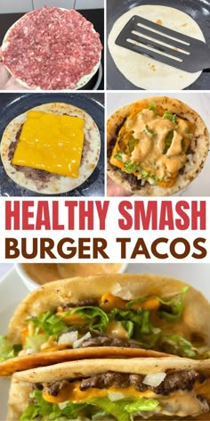 the healthy smash burger tacos are ready to be eaten