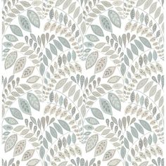 a white and gold wallpaper with leaves on it