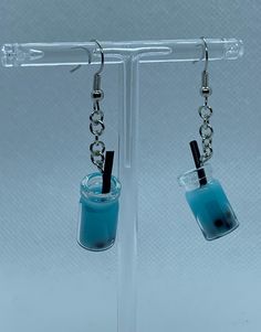 - Blue Boba Earrings - A refreshing addition to your style! Boba Earrings, Blue Boba, Silver Heart Earrings, Boba Tea, Bubble Tea, Heart Earrings, Silver Heart, Your Style, Jewelry Earrings Dangle