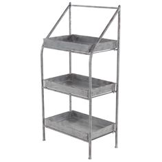 three tiered metal shelf with wheels on the top and bottom, one holding two trays