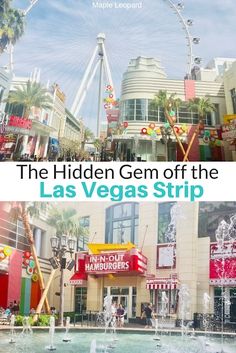 the las vegas strip with ferris wheel in background and text that reads, the hidden gen off the las vegas strip