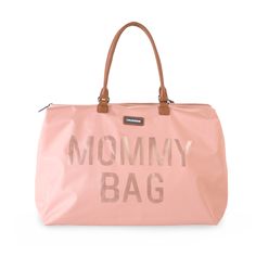 a pink bag with the words mommy bag on it's front and back side