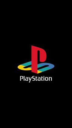 the playstation logo is shown on a black background with red, yellow and blue letters