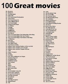 the 100 great movies list is shown in black and white