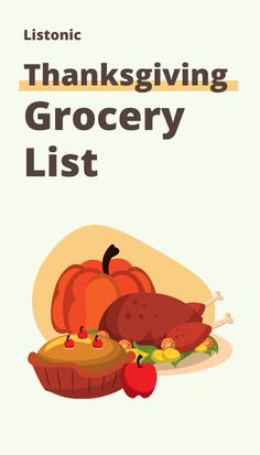 a thanksgiving grocery list with turkey and other foods