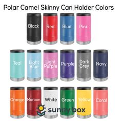 the color can coolers are available in different colors and sizes, including red, blue, pink, orange, green, yellow, black