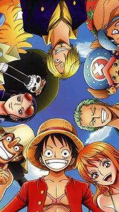 one piece characters are standing in front of the sky