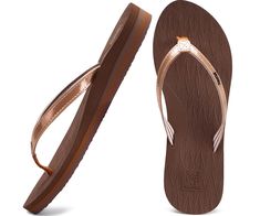 PRICES MAY VARY. Stylish Flip Flops for Women: The shiny straps are like summer sunlight on a fluctuating sea, reflecting the beautiful light and giving a brighter touch to summer outfits. Soft fabric lining brings a more comfortable and skin-friendly foot feel. Safe Walking for You: The yoga foam insole with special, non-slip rhombic pattern allows you to walk around wet bathrooms or pools without any worries. High flexible soft insole is great shock absorbing performance. Rubber Sole: The outs Stylish Flip Flops, Flip Flops Style, Beach Yoga, Support Design, Feel Safe, Summer Gift, Beach Sandals, Practical Gifts, Thong Sandals